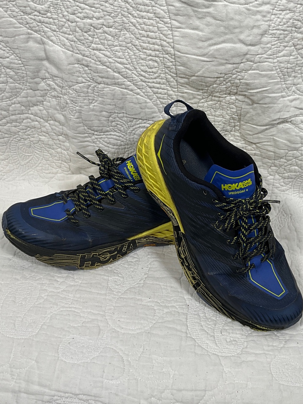Hoka Men's Navy Blue and Yellow Athletic Running Shoes